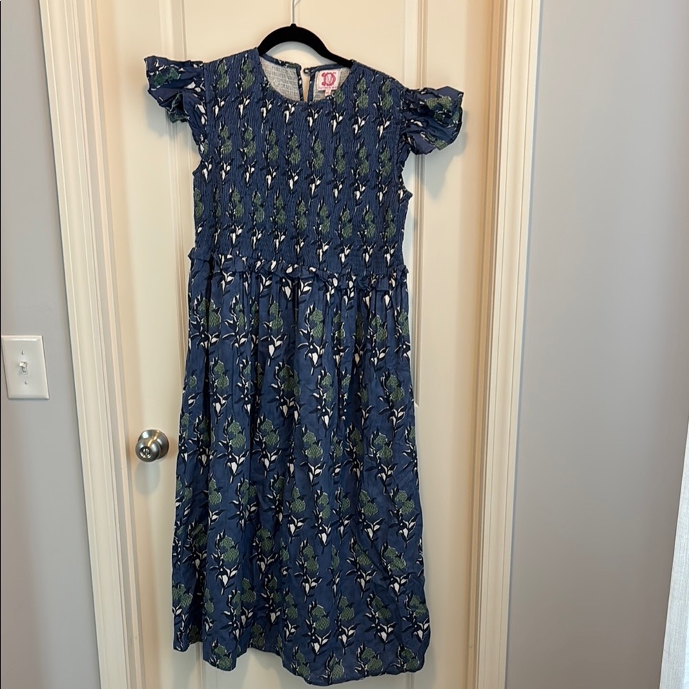 Victoria Dunn Blue Smocked Flutter Sleeve Dress